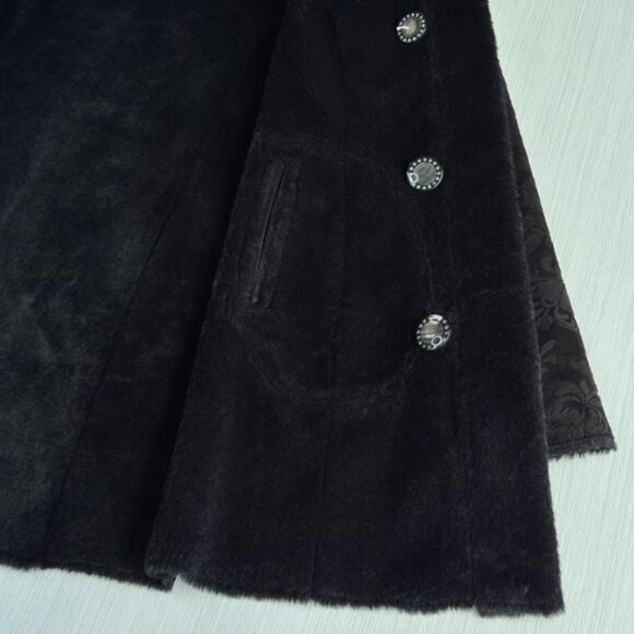 ADELAQUEEN Metallic Jacquard Coat XS Black Reversible Brocade Faux Fur Trim NWOT - Picture 10 of 15